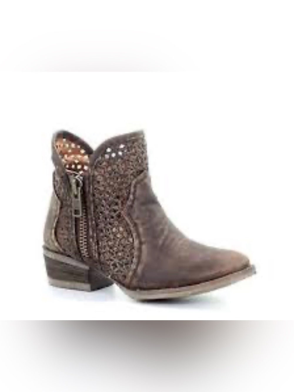 Circle G Womens Distressed Black Leather Hand Tooled Cut-out WesternShort Boots
